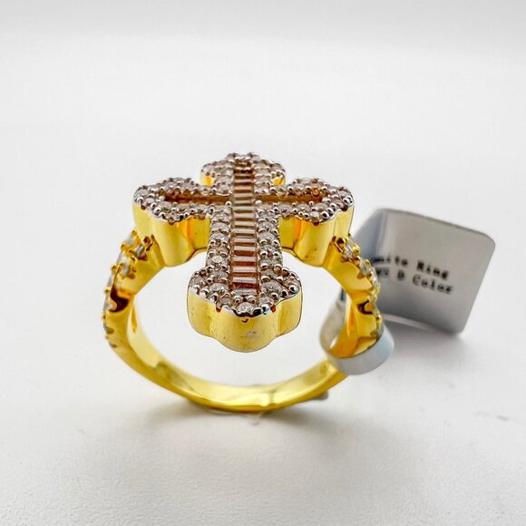 925 Sterling Sliver Moissanite Designer Cross Ring, 1.555ctw VVS Stones with Bag - Picture 4 of 8